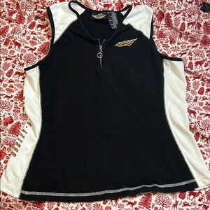 Harley-Davidson Black and White Fitted Zippered Tank Top